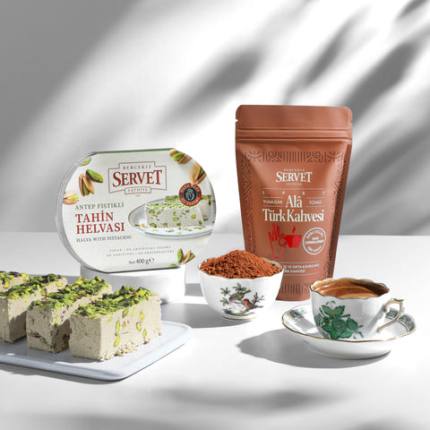 Antep Fıstıklı Tahin Helvası 400 g + Servet Alâ Türk Kahvesi 100 g